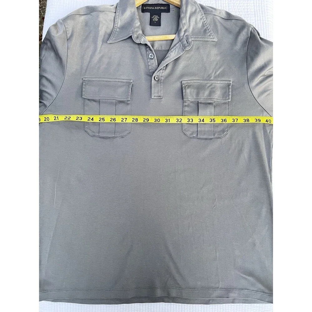 Banana Republic Gray Utility Polo Shirt Large 100% Cotton Long Sleeve Casual